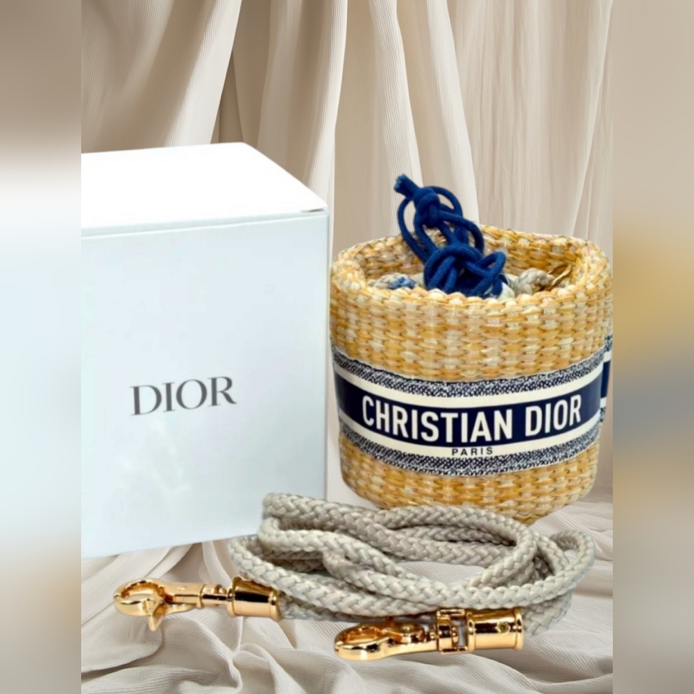 Christian Dior Mini Drawstring Raffia Bucket or Mini Straw Pouch Bag. VG…